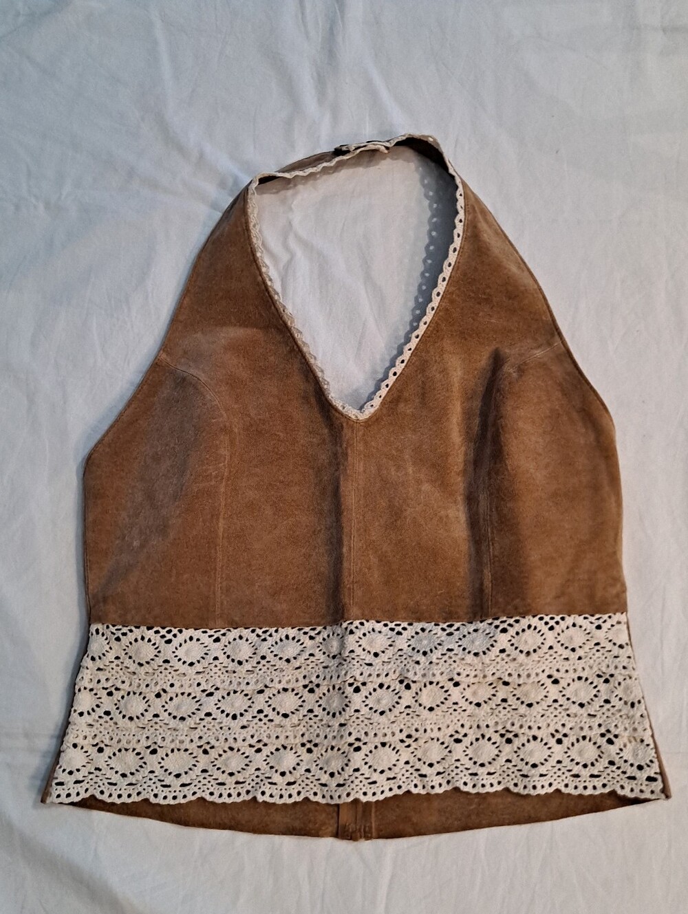 Wilson Maxima VTG Suede Crochet Hippie Boho Halter Top XL NWT